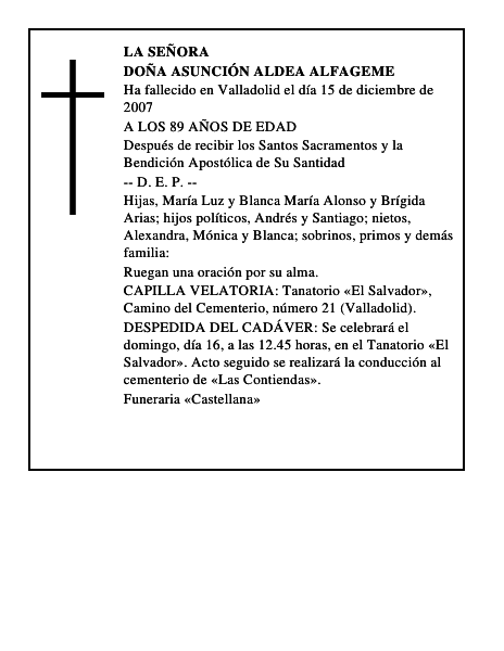 DOÑA ASUNCIÓN ALDEA ALFAGEME
