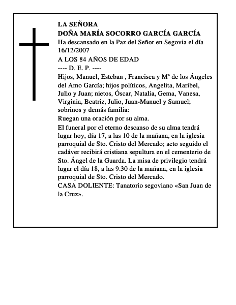 DOÑA MARÍA SOCORRO GARCÍA GARCÍA