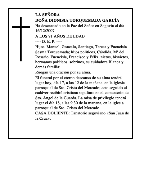 DOÑA DIONISIA TORQUEMADA GARCÍA
