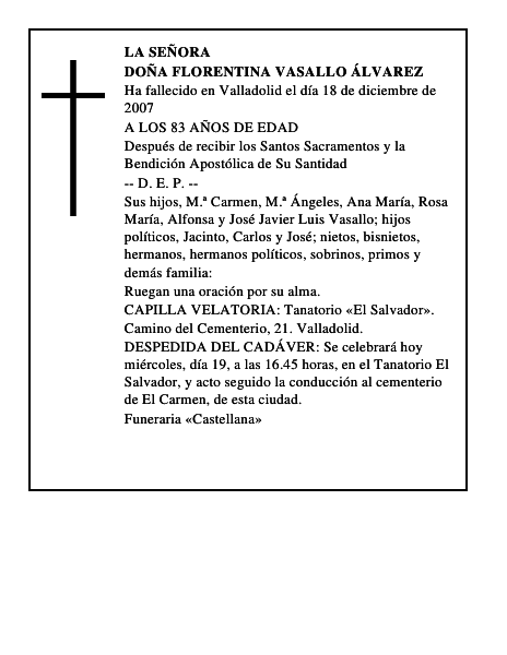 DOÑA FLORENTINA VASALLO ÁLVAREZ