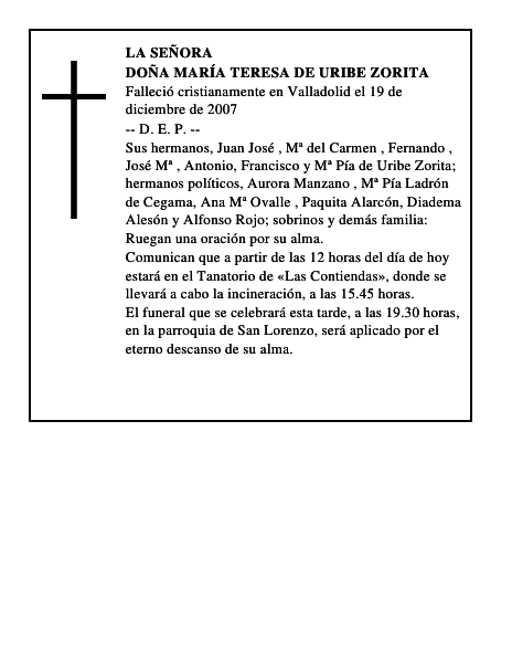 DOÑA MARÍA TERESA DE URIBE ZORITA