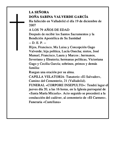 DOÑA SABINA VALVERDE GARCÍA