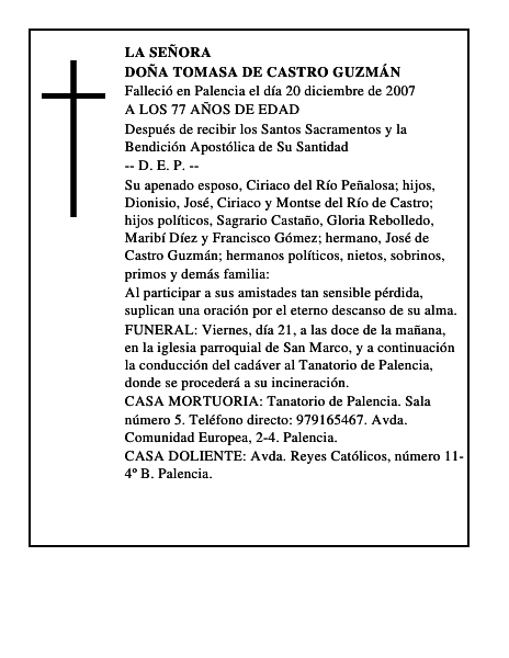 DOÑA TOMASA DE CASTRO GUZMÁN