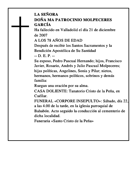 DOÑA Ma PATROCINIO MOLPECERES GARCÍA