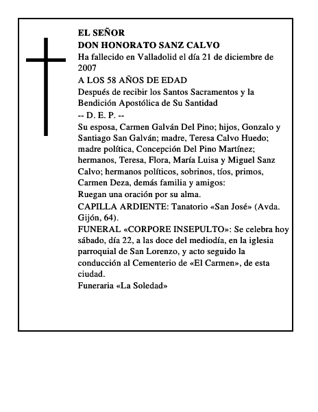 DON HONORATO SANZ CALVO