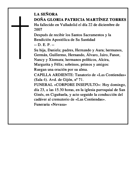DOÑA GLORIA PATRICIA MARTÍNEZ TORRES