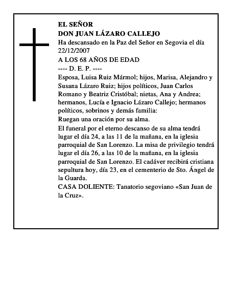 DON JUAN LÁZARO CALLEJO