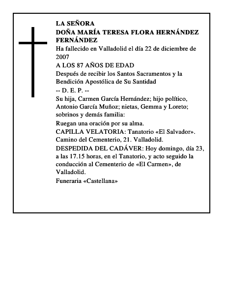 DOÑA MARÍA TERESA FLORA HERNÁNDEZ FERNÁNDEZ
