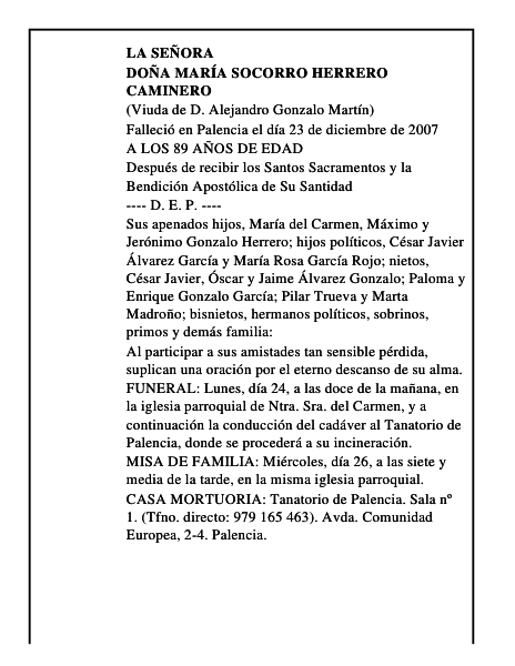 DOÑA MARÍA SOCORRO HERRERO CAMINERO