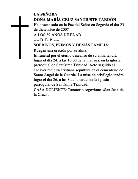 DOÑA MARÍA CRUZ SANTIUSTE TARDÓN