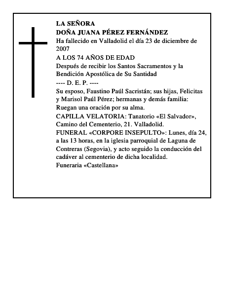 DOÑA JUANA PÉREZ FERNÁNDEZ