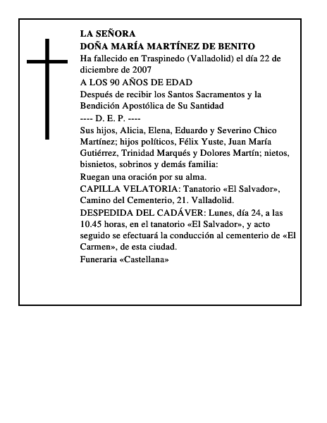 DOÑA MARÍA MARTÍNEZ DE BENITO