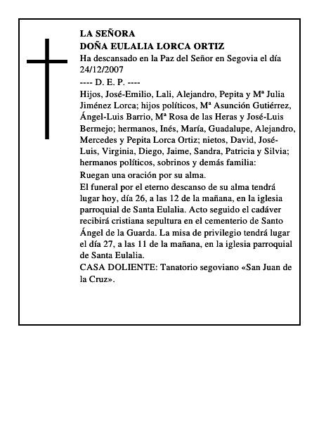 DOÑA EULALIA LORCA ORTIZ