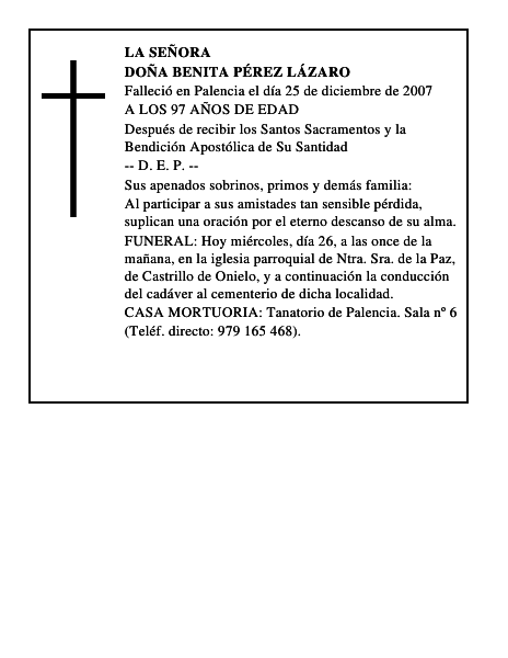 DOÑA BENITA PÉREZ LÁZARO