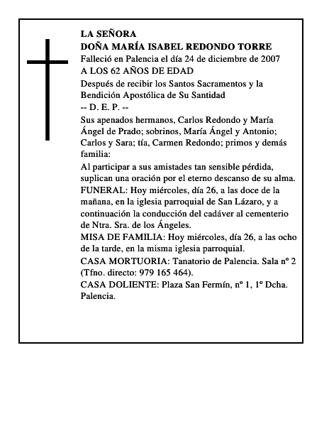 DOÑA MARÍA ISABEL REDONDO TORRE