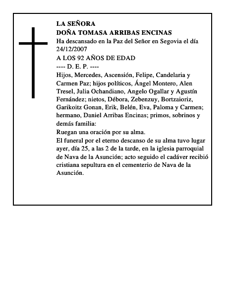 DOÑA TOMASA ARRIBAS ENCINAS
