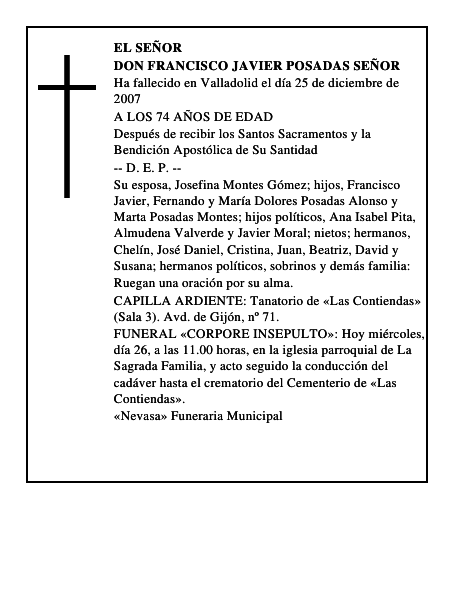 DON FRANCISCO JAVIER POSADAS SEÑOR