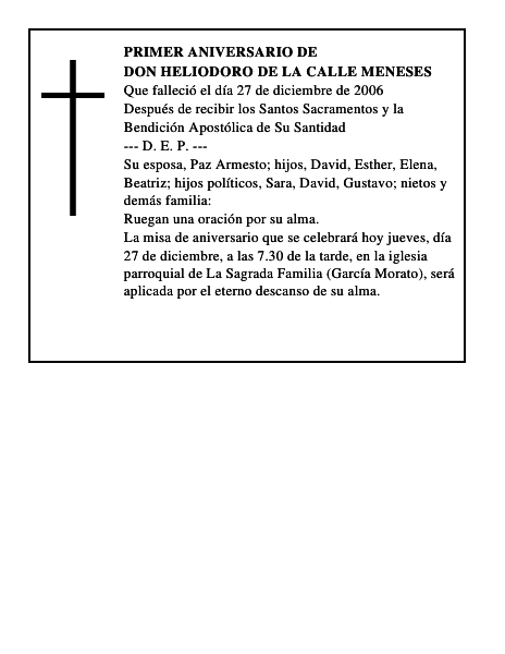 DON HELIODORO DE LA CALLE MENESES