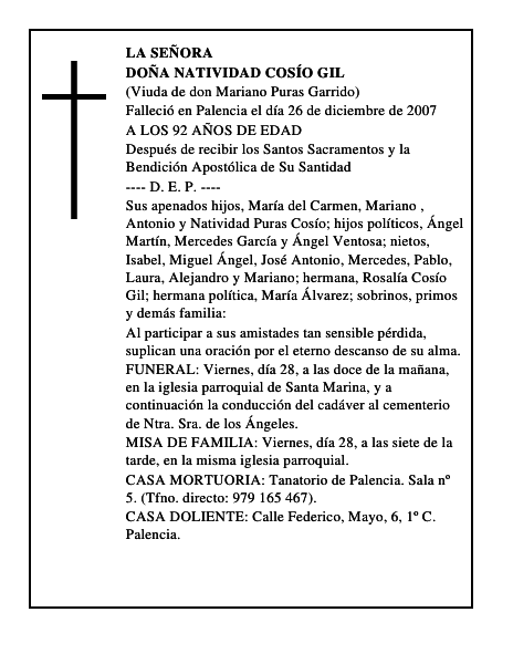 DOÑA NATIVIDAD COSÍO GIL