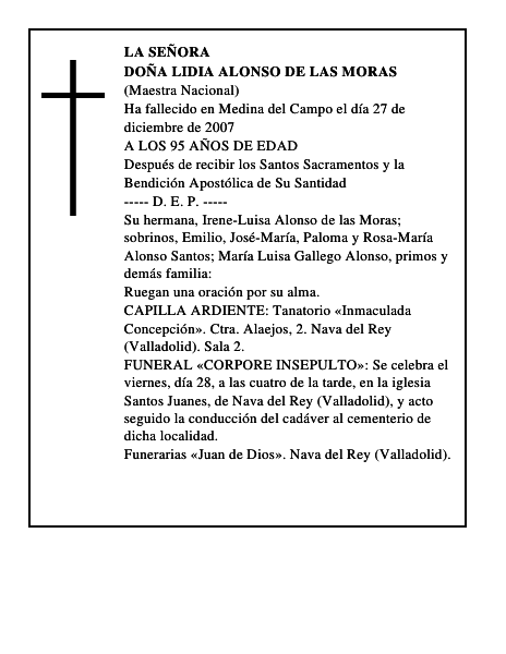 DOÑA LIDIA ALONSO DE LAS MORAS