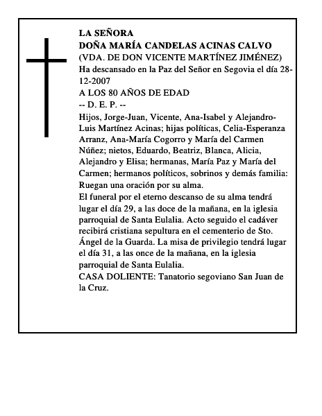 DOÑA MARÍA CANDELAS ACINAS CALVO
