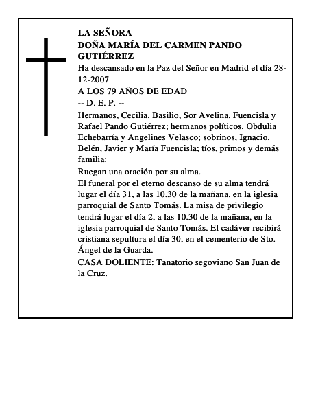 DOÑA MARÍA DEL CARMEN PANDO GUTIÉRREZ
