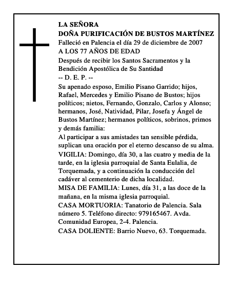 DOÑA PURIFICACIÓN DE BUSTOS MARTÍNEZ