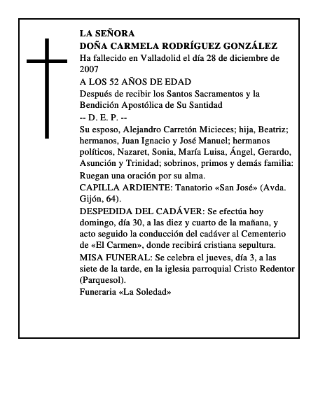 DOÑA CARMELA RODRÍGUEZ GONZÁLEZ