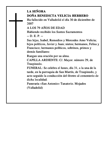 DOÑA BENEDICTA VELICIA HERRERO