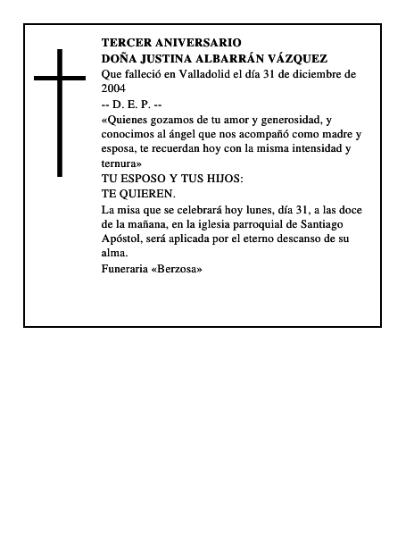 DOÑA JUSTINA ALBARRÁN VÁZQUEZ