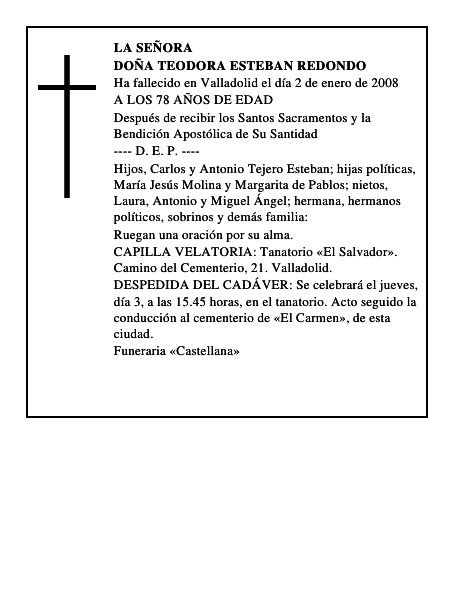 DOÑA TEODORA ESTEBAN REDONDO