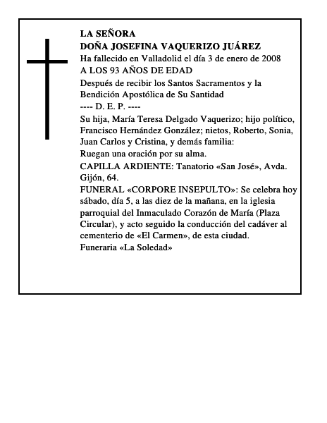 DOÑA JOSEFINA VAQUERIZO JUÁREZ