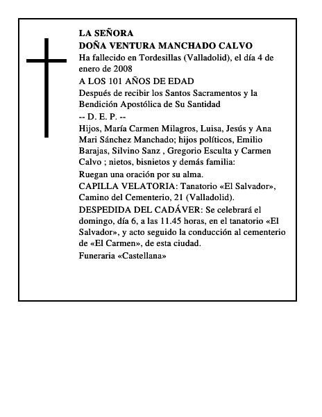DOÑA VENTURA MANCHADO CALVO