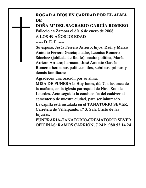 DOÑA Mª DEL SAGRARIO GARCÍA ROMERO