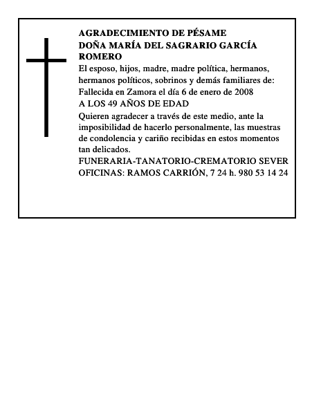 DOÑA MARÍA DEL SAGRARIO GARCÍA ROMERO