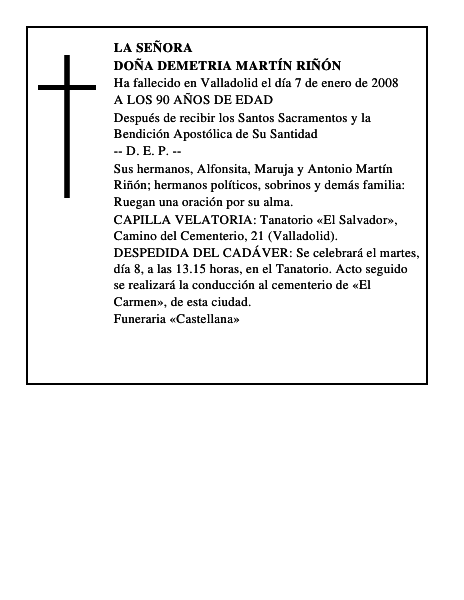 DOÑA DEMETRIA MARTÍN RIÑÓN