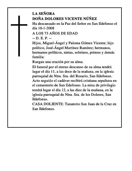 DOÑA DOLORES VICENTE NÚÑEZ