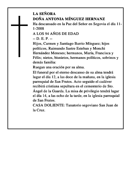 DOÑA ANTONIA MÍNGUEZ HERNANZ