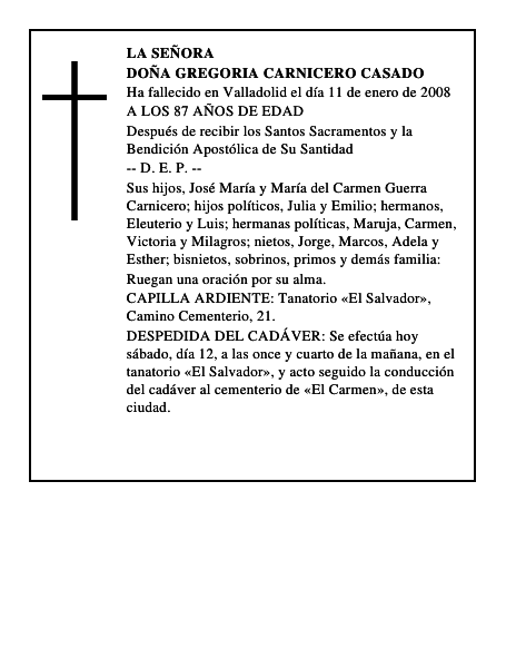 DOÑA GREGORIA CARNICERO CASADO