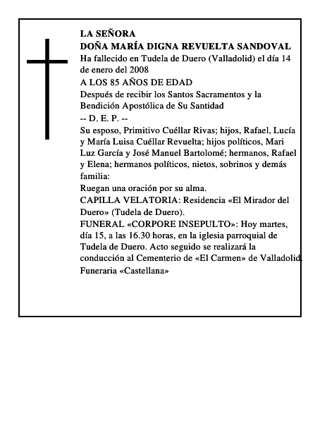 DOÑA MARÍA DIGNA REVUELTA SANDOVAL