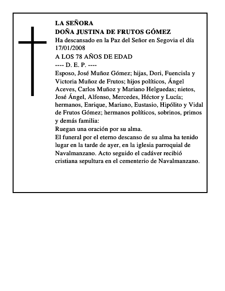 DOÑA JUSTINA DE FRUTOS GÓMEZ
