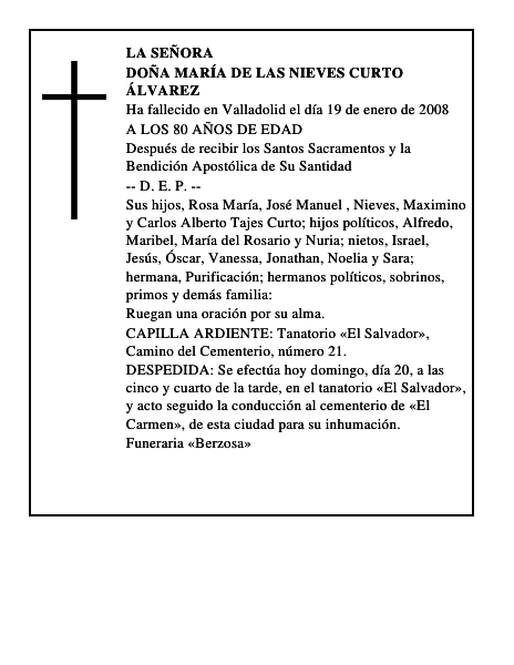 DOÑA MARÍA DE LAS NIEVES CURTO ÁLVAREZ