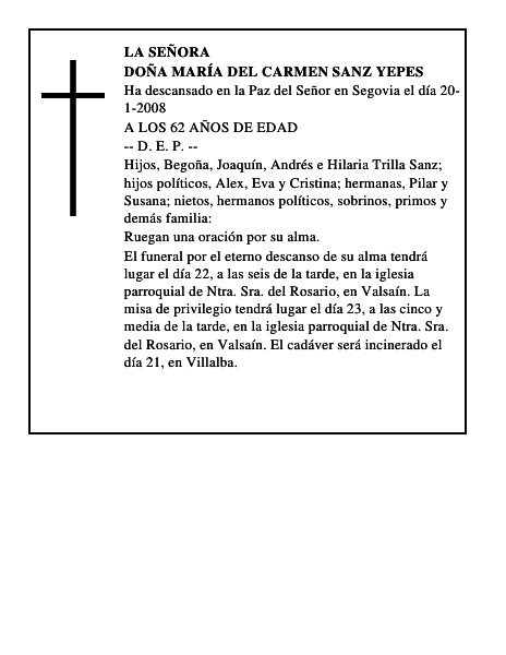 DOÑA MARÍA DEL CARMEN SANZ YEPES