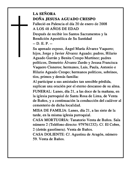DOÑA JESUSA AGUADO CRESPO