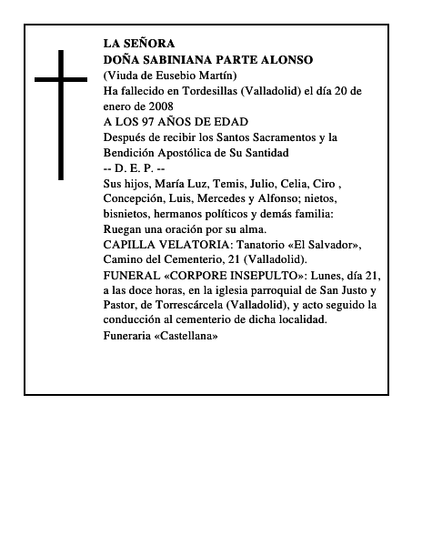 DOÑA SABINIANA PARTE ALONSO