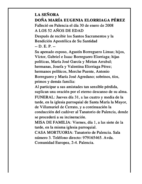 DOÑA MARÍA EUGENIA ELORRIAGA PÉREZ