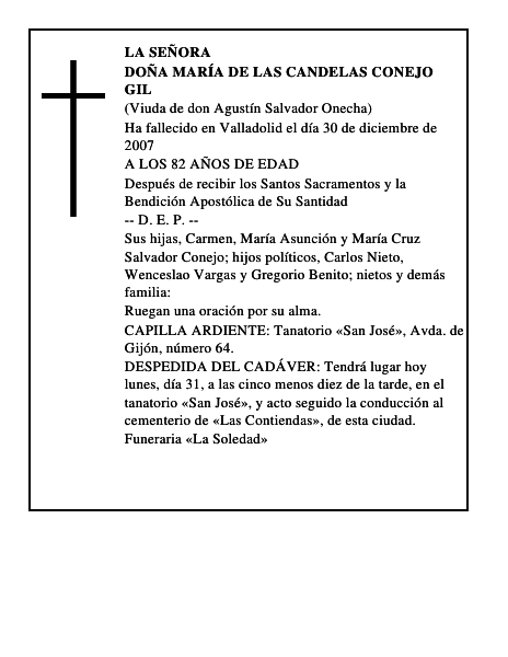 DOÑA MARÍA DE LAS CANDELAS CONEJO GIL