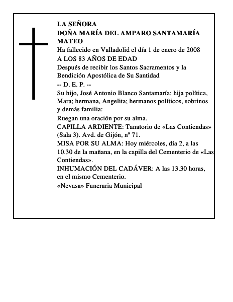 DOÑA MARÍA DEL AMPARO SANTAMARÍA MATEO
