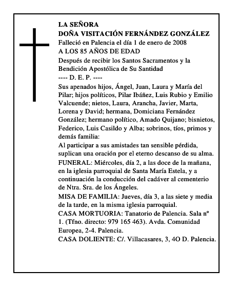 DOÑA VISITACIÓN FERNÁNDEZ GONZÁLEZ