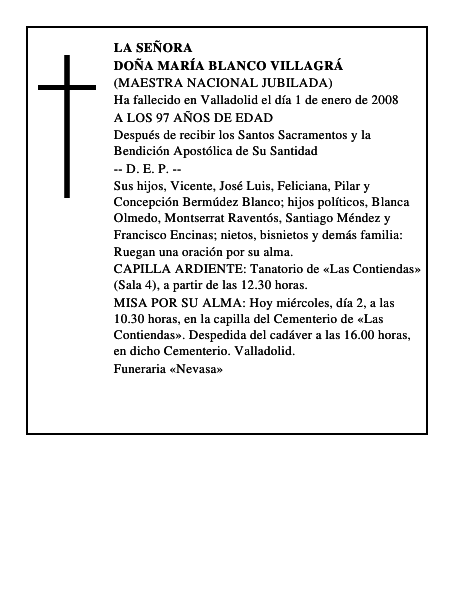 DOÑA MARÍA BLANCO VILLAGRÁ